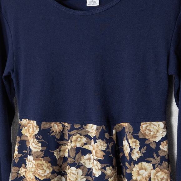 Express Women’s Dress Y2K Vintage Garden Floral Two-Tone Navy Long Sleeve Size S - Picture 3 of 8